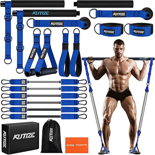 Pilates Bar Kit with Resistance Bands, Heavy Duty Pilates Equipment for Men, Strength Training Bar for Legs, Hip, Back, Arm, Abs, Chest, Shoulders, Portable Home Gym Full Body Workout Equipment-GravixFit