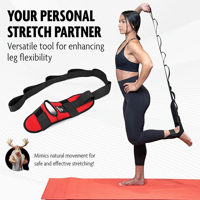 DMoose Fitness Foot & Calf Stretcher with Adjustable Padded Stretching Strap for Plantar Fasciitis, Hamstring, Heel Spurs and Achilles Tendonitis Relief - Yoga Leg Stretch Strap for Flexibility-GravixFit