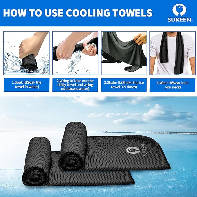 Sukeen 4Pack Cooling Towel (40"x12") for Neck and Face, Soft & Breathable Chilly Sports Towel, Quick-Drying Sweat Absorbing Cooling Neck Wraps with Cooling Tech. for Yoga, Sport, Running, Workout-GravixFit