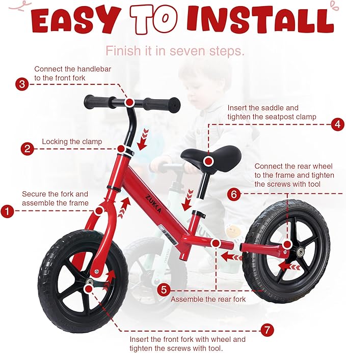 12 inch Toddler Balance Bike Adjustable Handlebar & Seat Anti-Slip Grip Suitable for 2-5 Years Old with Footrest Lightweight for Tolddlers Boys Girls Multiple Colors to Choose-GravixFit