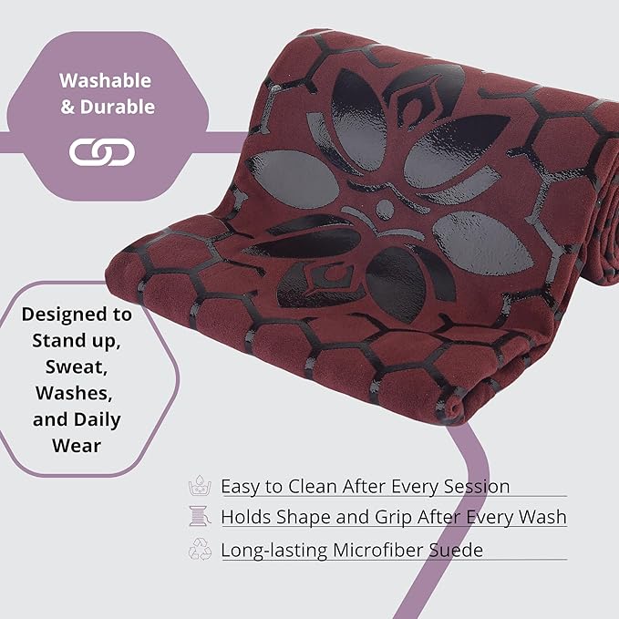 Clever Yoga Non-Slip Hot Yoga Towel – Non-Slip Grip for Hot Yoga, Sweat Absorbent, Honeycomb Silicone Grip, Stays Flat – Ideal for Pilates, Travel, Washable & Lightweight - Burgundy-GravixFit