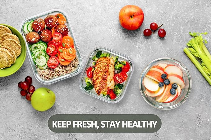 M MCIRCO 24-Piece Glass Food Storage Containers with Locking Lids,Glass Meal Prep Containers Set - Airtight Lunch Containers, Microwave, Oven, Freezer and Dishwasher, Red-GravixFit