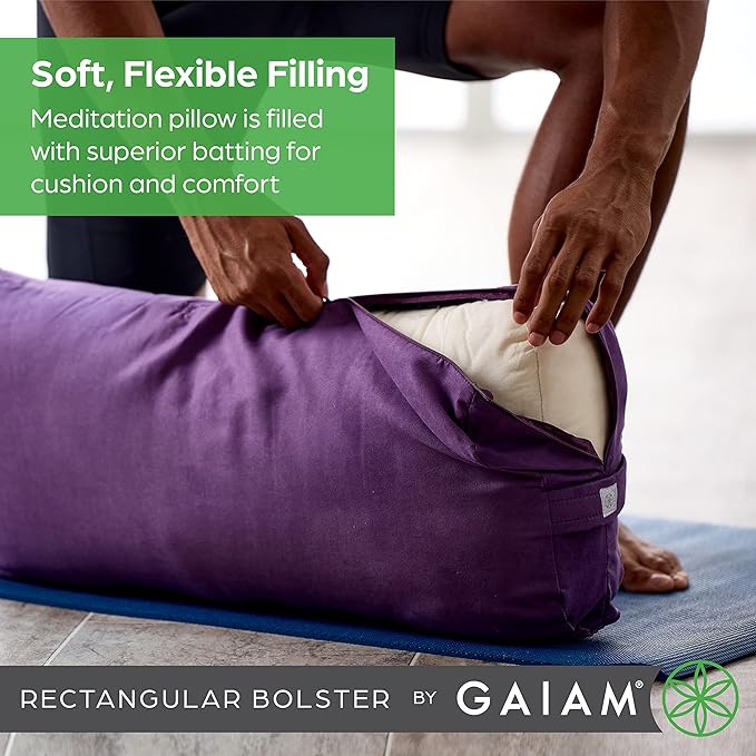 Gaiam Yoga Bolster - Long, Rectangular Meditation Pillow - Supportive Cushion for Restorative Yoga and Sitting on the Floor - Built-In Carrying Handle - Machine Washable Cover'-GravixFit