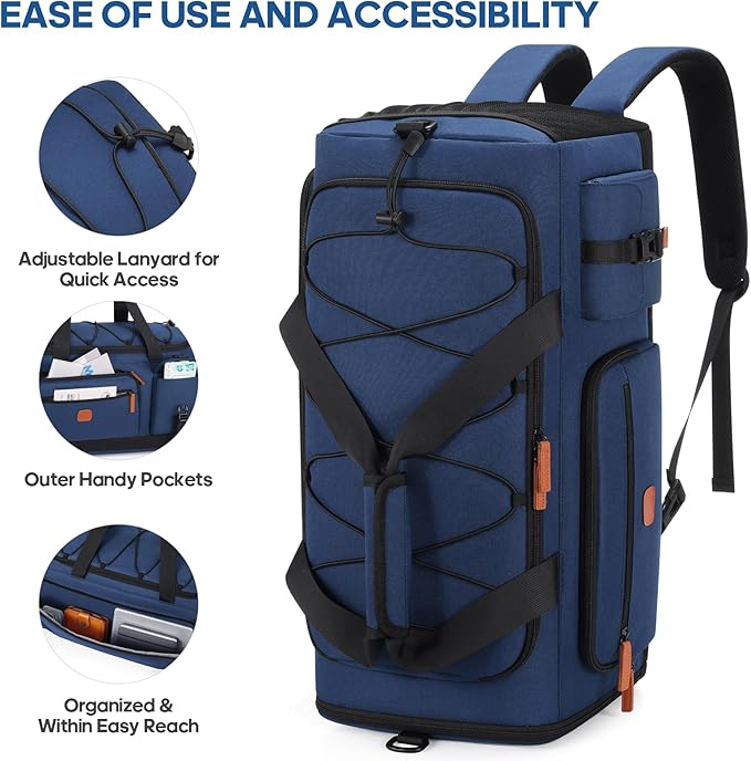 Gym Bag for Men and Women with Shoe & Laptop Compartment, 3-in-1 Sports Travel Duffel Bag Anti-Theft Weekender Carry-On Backpack for Airplane & Workout, Overnight Travel Bag,35L (Blue, Medium)-GravixFit