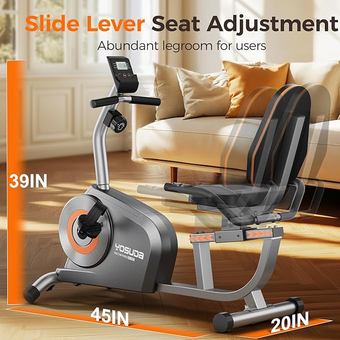 YOSUDA Recumbent Exercise Bike for Home，Magnetic Staionary Bike for Seniors/Adults with Adjustable Seat, 350LB Capacity, 16-level Resistance, LCD Monitor & Pulse Sensors-GravixFit