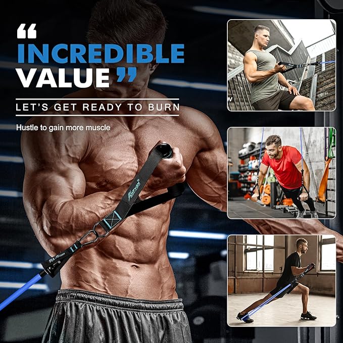 HPYGN Resistance Bands, Exercise Bands with Handles, Fitness Bands, Workout Bands with Door Anchor and Ankle Straps, for Heavy Resistance Training, Physical Therapy, Shape Body, Yoga, Home Workout Set-GravixFit