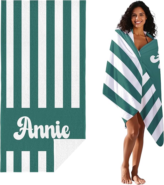 JML Personalized Beach Towel with Name, Custom Cabana Stripe Beach Towel, Customized Microfiber Pool Towel, Quick Dry & Absorbent Swim Towel for Adult,Mother's Day, Birthday, Summer Holiday,Vacation-GravixFit