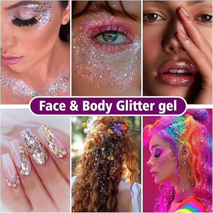 10 Colors Body Glitter,Face Glitter Makeup for Kids Women,Sparkly Chunky Hair Glitter for Eye Lip Hair Nails,Mardi Gras Glitter Makeup Face Paint,Singer Concerts Disco Rave Festival Accessories-GravixFit