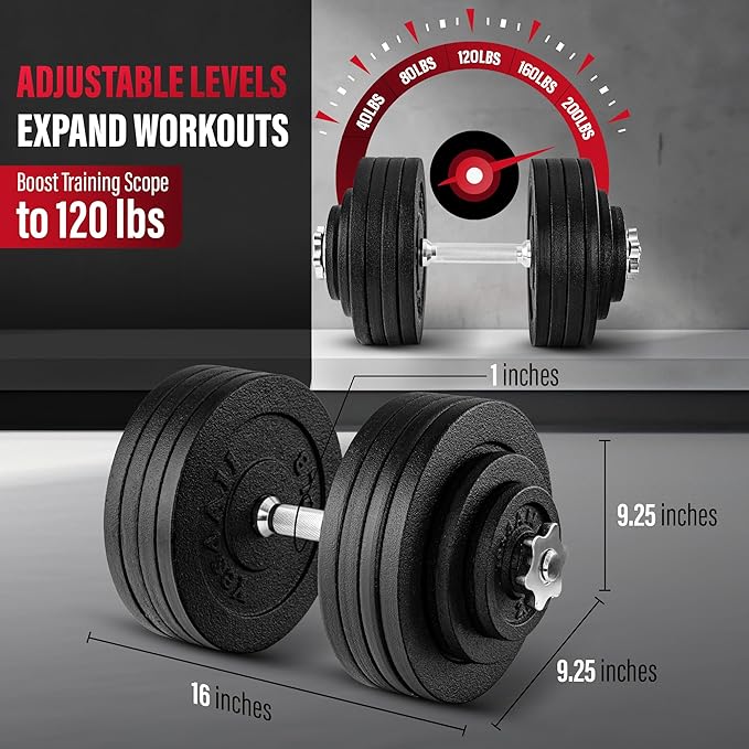 Yes4All Old School Adjustable Dumbbell Set with Weight Plates, Star Lock Collars/Connector, 40lbs to 200lbs Adjustable Weight Plates Set-GravixFit