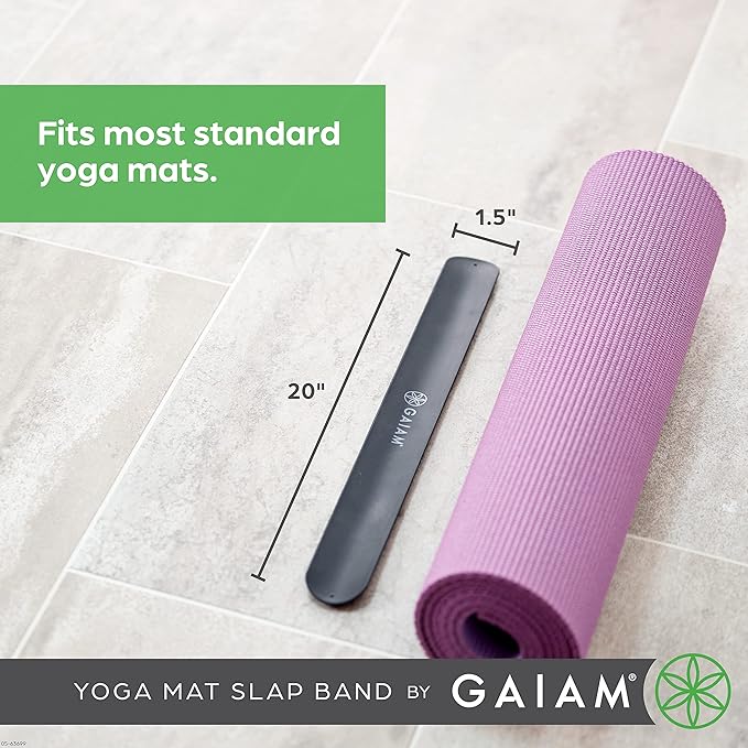 Gaiam Yoga Mat Strap Slap Band - Keeps Your Mat Tightly Rolled and Secure with One Snap - Strong Clasp for Yoga Mat Storage and Travel - Fits Most Size Mats (20"L x 1.5"W), Black-GravixFit