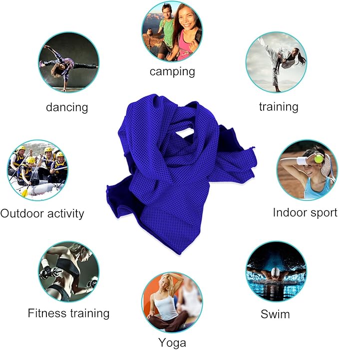 Biange Cooling Towel (Pack of 20, 40"x12") with Pouches for Sports, Workout, Fitness, Gym, Yoga, Golf, Pilates, Travel, Camping & More-GravixFit