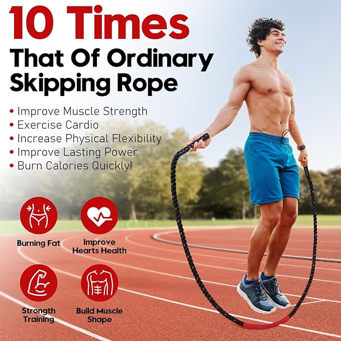 Weighted Jump Rope for Men and Women, 3lb 4lb 5lb Adult Heavy Skipping Rope, Jumprope for Fitness,Workout Equipment, Fitness Equipment for Home Gym Exercise,Improve Strength and Building Muscle-GravixFit