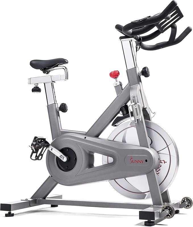 Sunny Health & Fitness Indoor Cycling Exercise Bike w/Pulse Sensors & 4-Way Adjustable Seat, Stationary Home Cardio Training Machine w/Micro-Adjustable Magnetic Resistance for Intensive Cardio Session