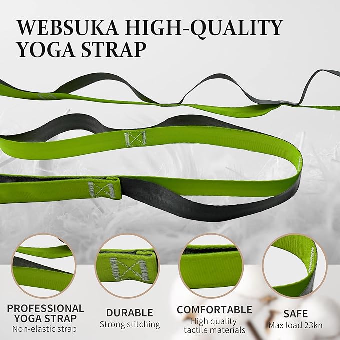 Stretching Strap Yoga Strap, 10 Loops Non-Elastic Stretch Bands Helps Women and Men Improve Flexibility for Home Workout, Physical Therapy, Pilates, Exercise, Dance, Comes with Door Anchor-GravixFit