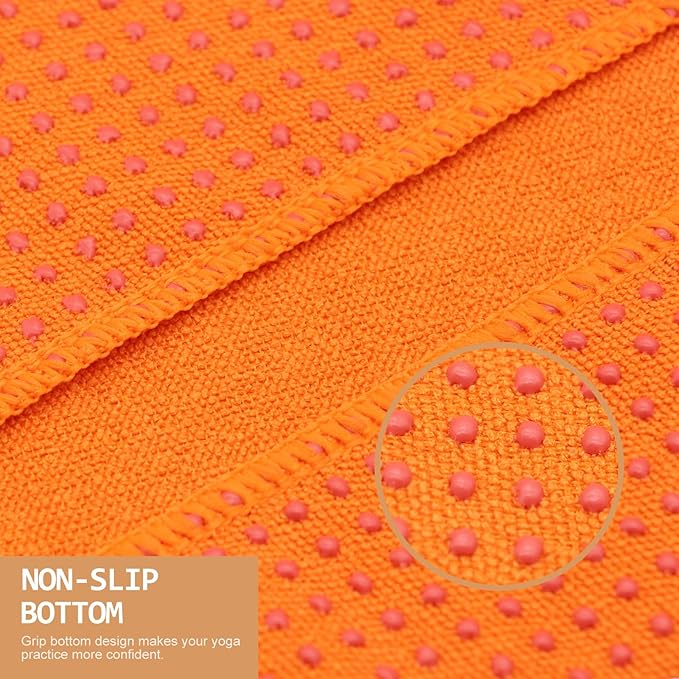 Eunzel Yoga Towel,Hot Yoga Mat Towel with Grip Dots Sweat Absorbent Non-Slip for Hot Yoga, Pilates and Workout 24" x72", Orange-GravixFit