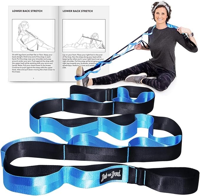 BOB AND BRAD 12 Loop Yoga Stretch Strap - Non-elastic for Stretching, Physical Therapy, Pilates, Dance, Gymnastics, and Athletic Trainers With Carry Bag-GravixFit