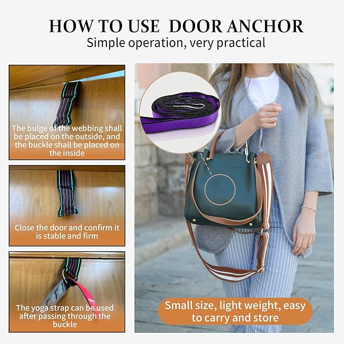 Stretching Strap Yoga Strap, 10 Loops Non-Elastic Stretch Bands Helps Women and Men Improve Flexibility for Home Workout, Physical Therapy, Pilates, Exercise, Dance, Comes with Door Anchor-GravixFit