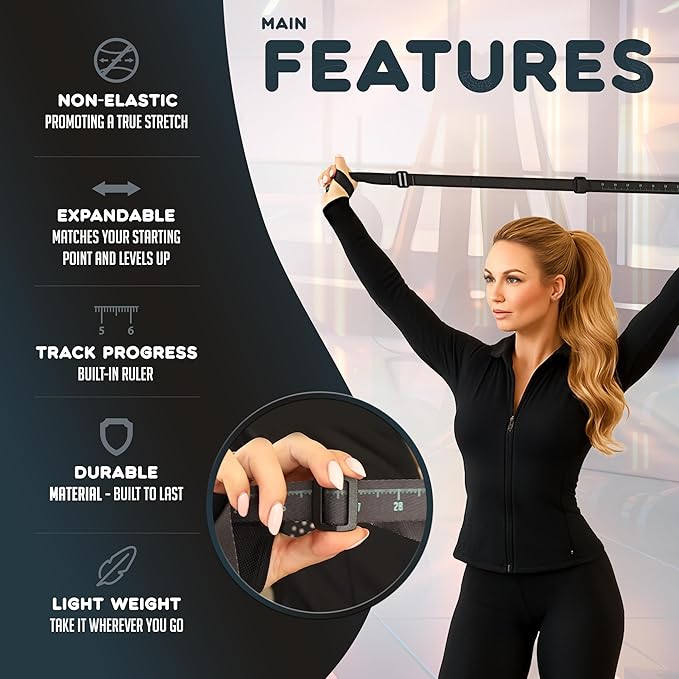 Stretching Strap – Non-Elastic Yoga Strap for Exercise. Stretch Strap for Mobility, Posture Correction & Rehab Stretching Equipment. Yoga Straps for Stretching with Progress Tracker.-GravixFit