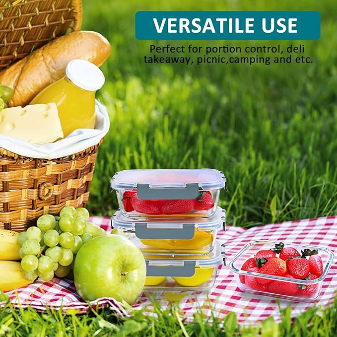 M MCIRCO [5-Packs, 30 Oz] Glass Meal Prep Containers with Snap Locking Lids Glass Food Containers,Airtight Lunch Container,Microwave, Oven, Freezer and Dishwasher-GravixFit