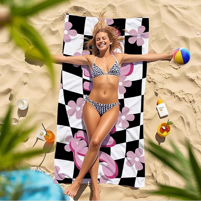 JML Personalized Beach Towel with Name, Custom Flower Beach Towel, Customized Microfiber Pool Towel, Quick Dry & Absorbent Swim Towel for Adult,Mother's Day, Birthday, Summer Holiday,Vacation-GravixFit