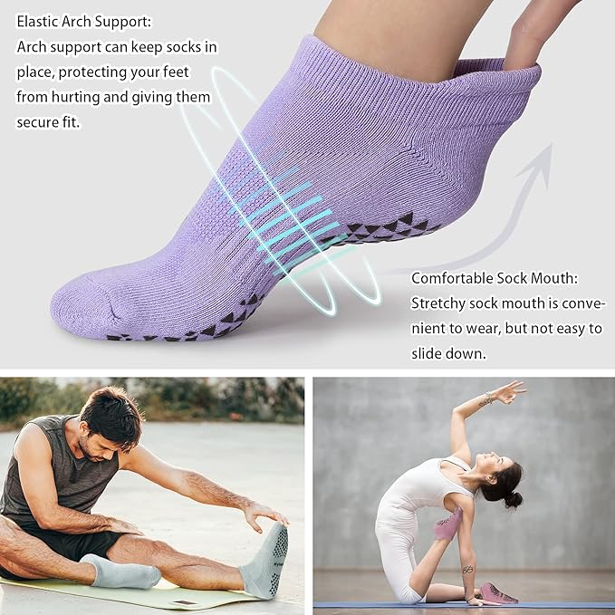 Hylaea Unisex Non Slip Socks with Grip for Yoga, Hospital, Pilates, Barre | Ankle, Cushioned-GravixFit