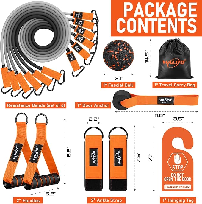 WALITO Resistance Bands Set - Exercise Bands with Handles, Door Anchor, Legs Ankle Straps, for Heavy Resistance Training, Physical Therapy, Muscle Training, Yoga, Home Workouts-GravixFit