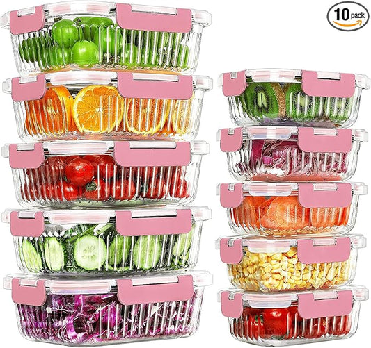 10 Packs Glass Meal Prep Containers with Lids, Glass Food Storage Containers Set, Airtight Lunch Containers, Microwave, Oven, Freezer and Dishwasher Safe, Pink-GravixFit