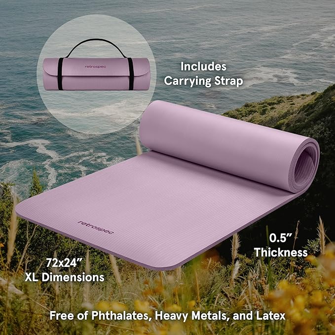 Retrospec Solana Yoga Mat 1/2" Thick w/Nylon Strap for Men & Women - Non Slip Exercise Mat for Yoga, Pilates, Stretching, Floor & Fitness Workouts-GravixFit