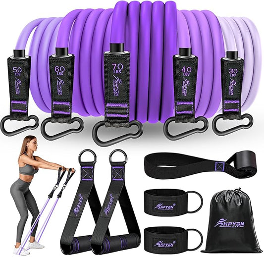 HPYGN Resistance Bands, Exercise Bands with Handles, Fitness Bands, Workout Bands with Door Anchor and Ankle Straps, for Heavy Resistance Training, Physical Therapy, Shape Body, Yoga, Home Workout Set-GravixFit