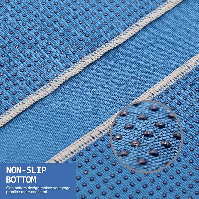 Eunzel Yoga Towel,Hot Yoga Mat Towel with Grip Dots Sweat Absorbent Non-Slip for Hot Yoga, Pilates and Workout 24" x72", Steel Blue-GravixFit