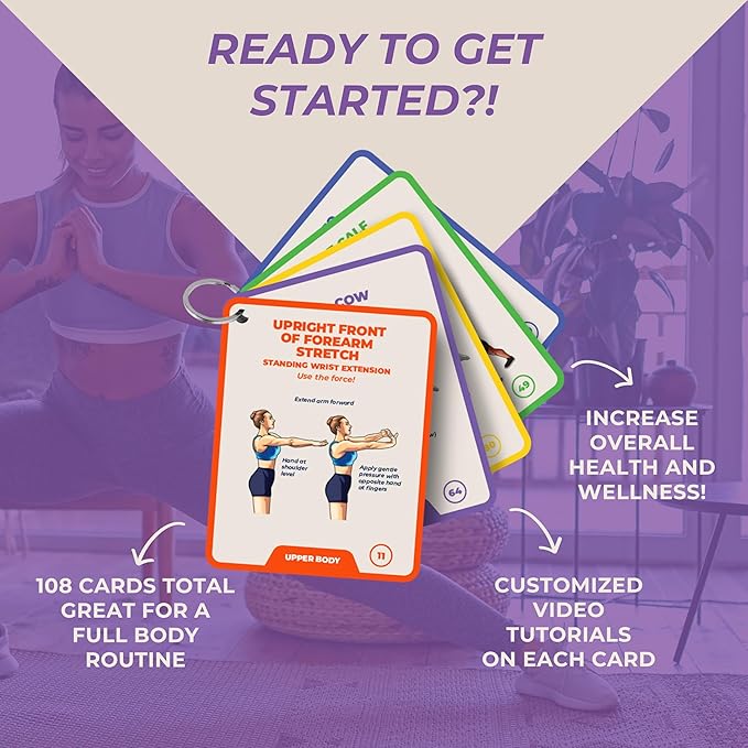 100 Stretching Exercise Flash Cards – Physical Therapy Stretches for Common Conditions (Plantar Fasciitis, Achilles Tendonitis, Sciatica, Back & Hip Pain) – Yoga, Pilates & Everyday Mobility-GravixFit
