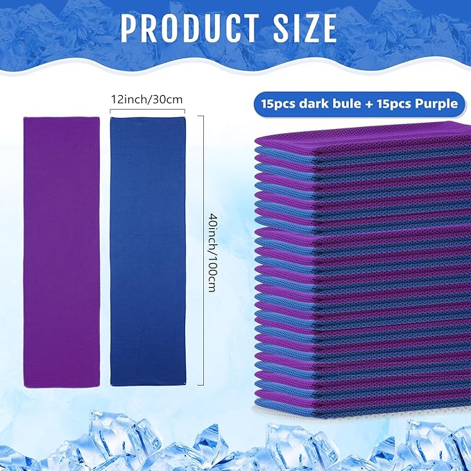 Hosuly 30 Pack Cooling Towels, 40"x12" Ice Breathable Soft Chilly Sweat Rag Microfiber Workout Rags for Gym Cooling Towels for Neck and Face for Yoga Golf Sport Running-GravixFit
