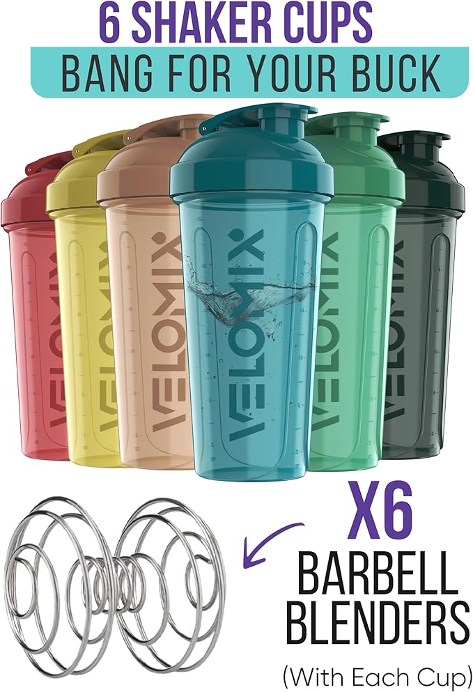 '-6 PACK- 28 oz Protein Shaker Bottle for Protein Mixes - 6x Wire Whisk | Leak Proof Shaker Cups for Protein Shakes | Protein Shaker Bottle Pack | Protein Shake Cup (Hawai Shadows)-GravixFit