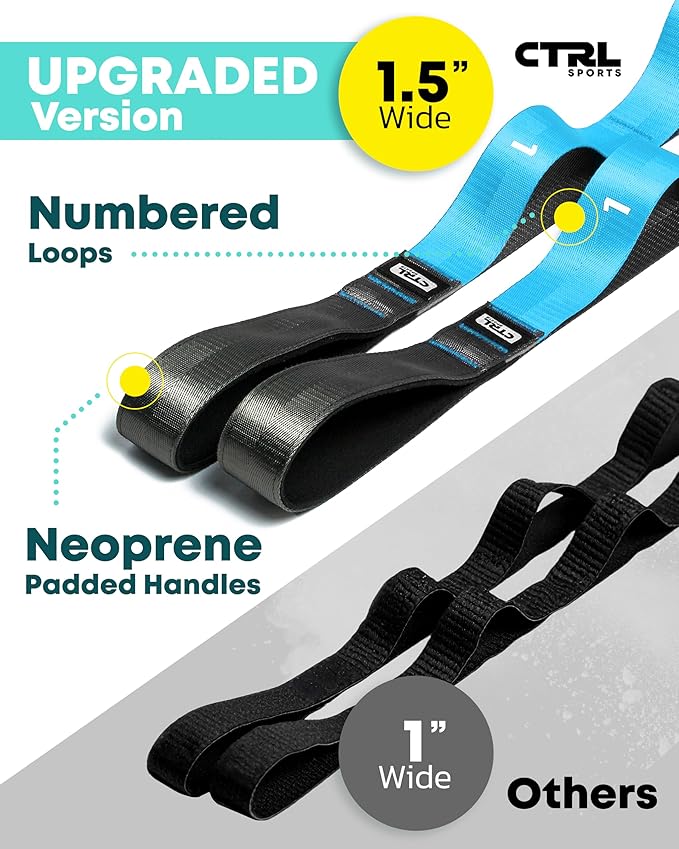 Stretching Strap with Loops - Non Elastic Stretch Band for Physical Therapy, Yoga Strap for Stretching Equipment, Stretch Bands for Exercise and Flexibility - Fascia, Hamstring & Leg Stretcher Belt-GravixFit
