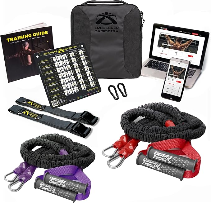 Crossover Symmetry Shoulder System Includes Two Sets of Resistance Bands Attachments Training Guide Exercise Chart Online Workouts for Home Fitness Rehab Rotator Cuff Exercises-GravixFit