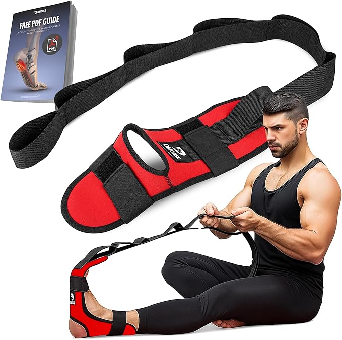 DMoose Fitness Foot & Calf Stretcher with Adjustable Padded Stretching Strap for Plantar Fasciitis, Hamstring, Heel Spurs and Achilles Tendonitis Relief - Yoga Leg Stretch Strap for Flexibility-GravixFit