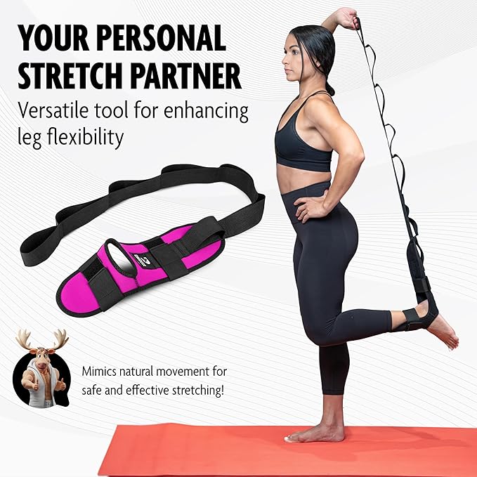 DMoose Fitness Foot & Calf Stretcher with Adjustable Padded Stretching Strap for Plantar Fasciitis, Hamstring, Heel Spurs and Achilles Tendonitis Relief - Yoga Leg Stretch Strap for Flexibility-GravixFit