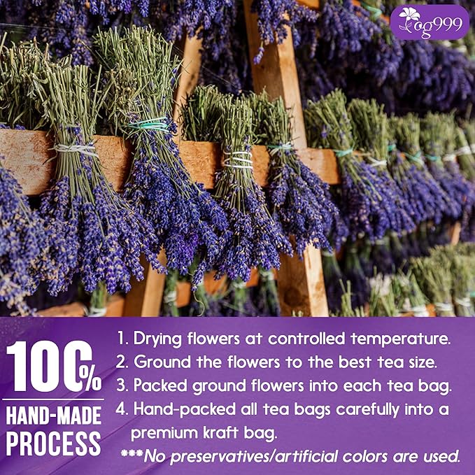 120 Lavender Flower Tea Bags, 100% Natural & Pure from Lavender Flowers. Loose Flower Lavender Herbal Tea. Lavender Flower Tea. No Sugar, No Caffeine, No Gluten, Vegan.-GravixFit