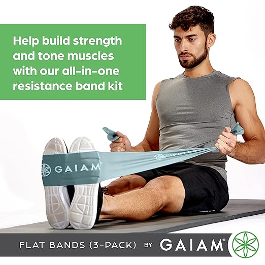Gaiam Restore Strength and Flexibility Resistance Band Kit Set - 3 Levels of Resistance - Strength Training Workout Bands for Stretching Muscles - Versatile Exercise Tool - Light, Medium, and Heavy-GravixFit