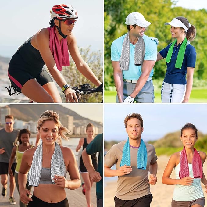 Shellwei 80 Pcs Cooling Towel Bulk 40 x 12 Inch Double Layer Microfiber Chilly Cold Towel for Neck Gym Yoga Running Workout Sports(Rose Red, Light Blue, Green, White)-GravixFit