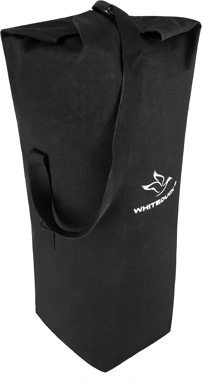 WHITEDUCK Top Load Canvas Folding Duffel Bag, Water Resistant Army Style Shoulder Bag for Men and Women- Gym, Sports, Travel, Hiking, Camping, Backpacking (Large 25" x 42",Black)-GravixFit