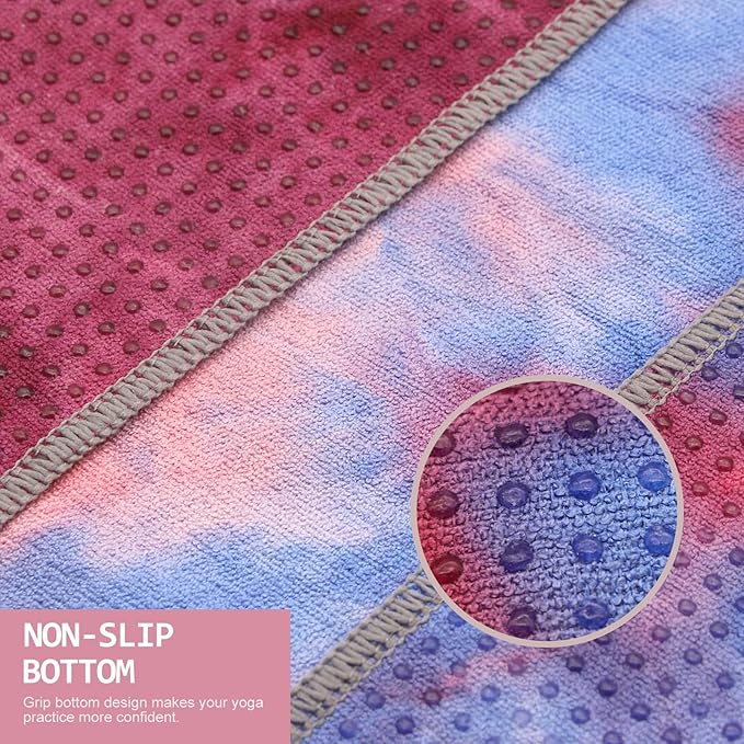 Eunzel Yoga Towel,Hot Yoga Mat Towel with Grip Dots Sweat Absorbent Non-Slip for Hot Yoga, Pilates and Workout 24" x72", Red & Blue-GravixFit