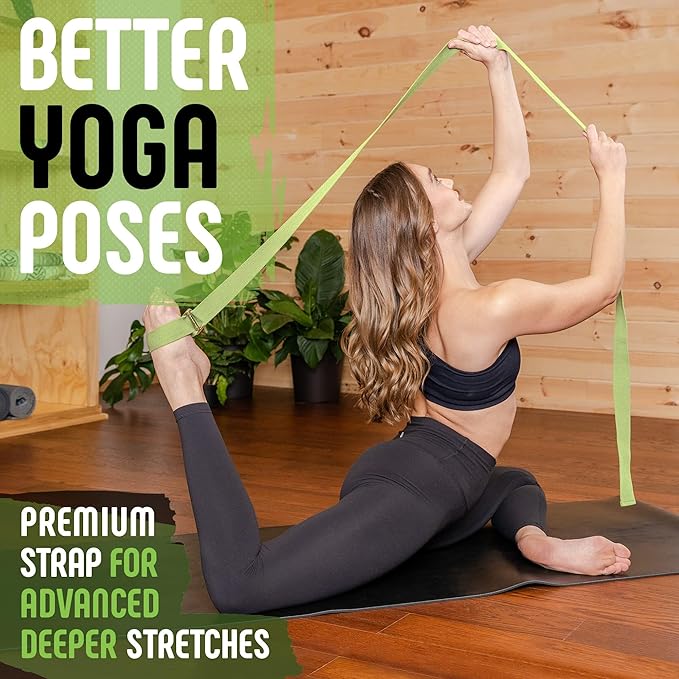 Gradient Fitness Yoga Strap, Friction-Less Easy-Feed Buckle, Super Soft Cotton/Polyester Blend Webbing, Free eGuide. (8 Feet)-GravixFit