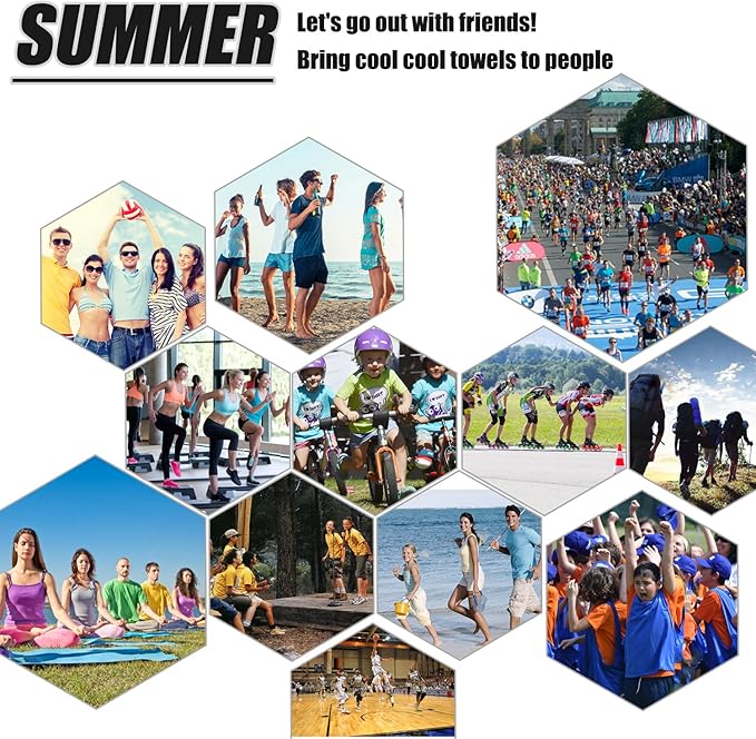 Biange Cooling Towel (Pack of 20, 40"x12") with Pouches for Sports, Workout, Fitness, Gym, Yoga, Golf, Pilates, Travel, Camping & More-GravixFit