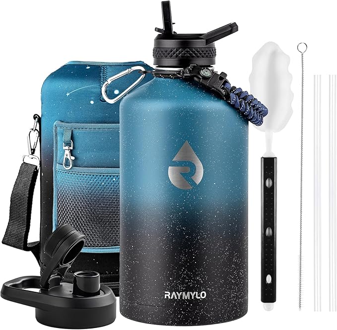 128oz Insulated Water Bottle, Triple Wall Vacuum Stainless Steel Water Bottles - Keeps Cold 48H, Reusable One Gallon Jug for Gym, Sports, Camping, Hiking,Travel, Midnight Blue Speckle-GravixFit