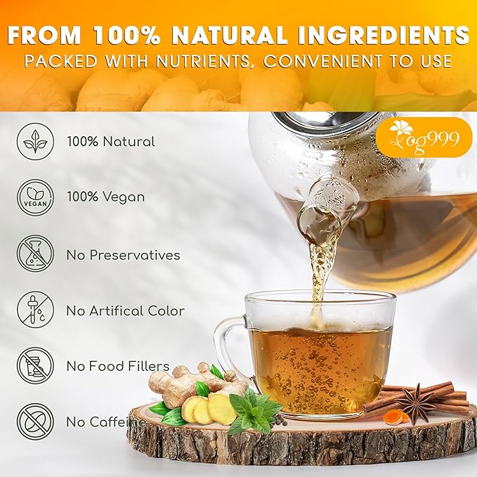 120 Tea Bags - Anti-Inflammaheb Loose Leaf Tea, 100% Natural from Ginger, Turmeric, Peppermint, Black Pepper, Cinnamon. Made with Natural Material Tea Bags. No Sugar, No Caffeine, No Gluten, Vegan.-GravixFit