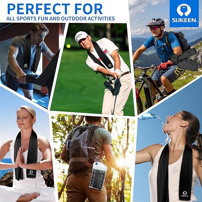 Sukeen 4Pack Cooling Towel (40"x12") for Neck and Face, Soft & Breathable Chilly Sports Towel, Quick-Drying Sweat Absorbing Cooling Neck Wraps with Cooling Tech. for Yoga, Sport, Running, Workout-GravixFit