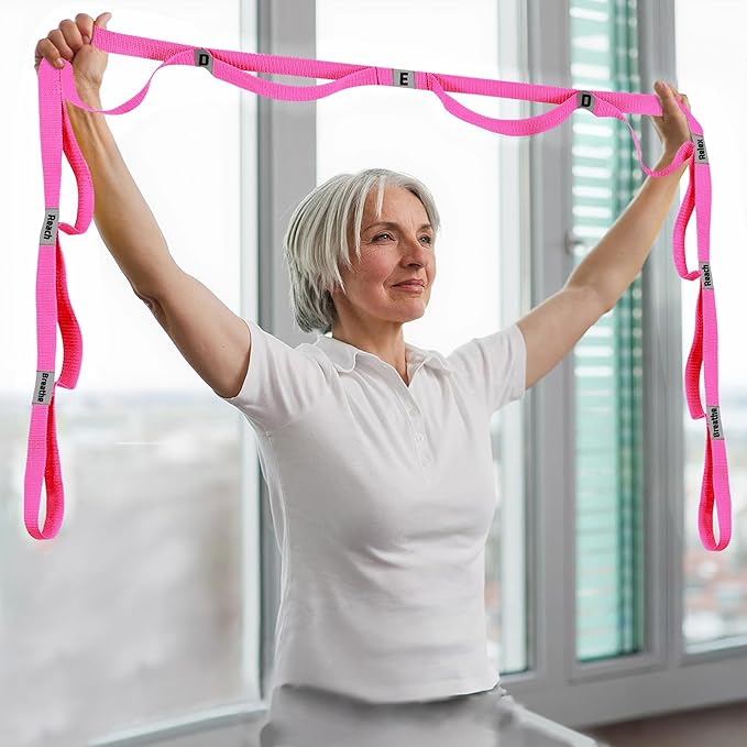 Stretching Strap Yoga Strap with 10 Loops, Non-Elastic Stretch Band for Physical Therapy, Flexibility, Exercise, Pilates, Dance & Gymnastics Workout-GravixFit