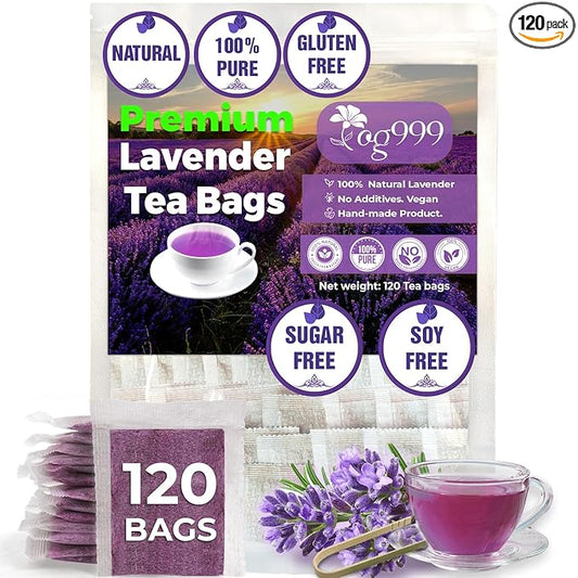 120 Lavender Flower Tea Bags, 100% Natural & Pure from Lavender Flowers. Loose Flower Lavender Herbal Tea. Lavender Flower Tea. No Sugar, No Caffeine, No Gluten, Vegan.-GravixFit