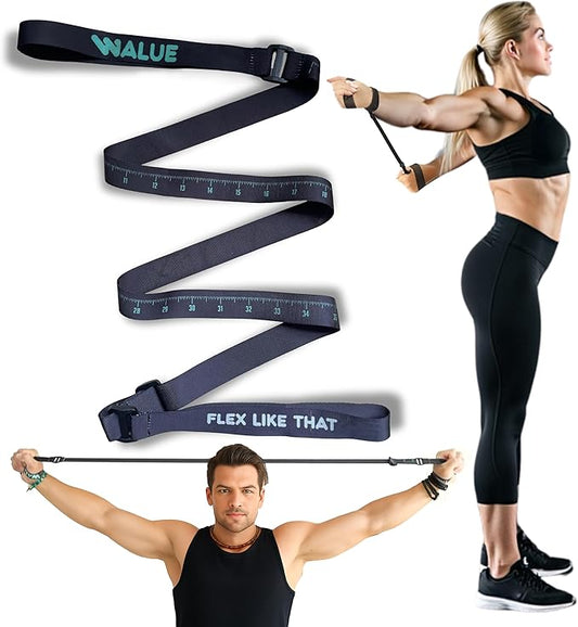 Stretching Strap – Non-Elastic Yoga Strap for Exercise. Stretch Strap for Mobility, Posture Correction & Rehab Stretching Equipment. Yoga Straps for Stretching with Progress Tracker.-GravixFit